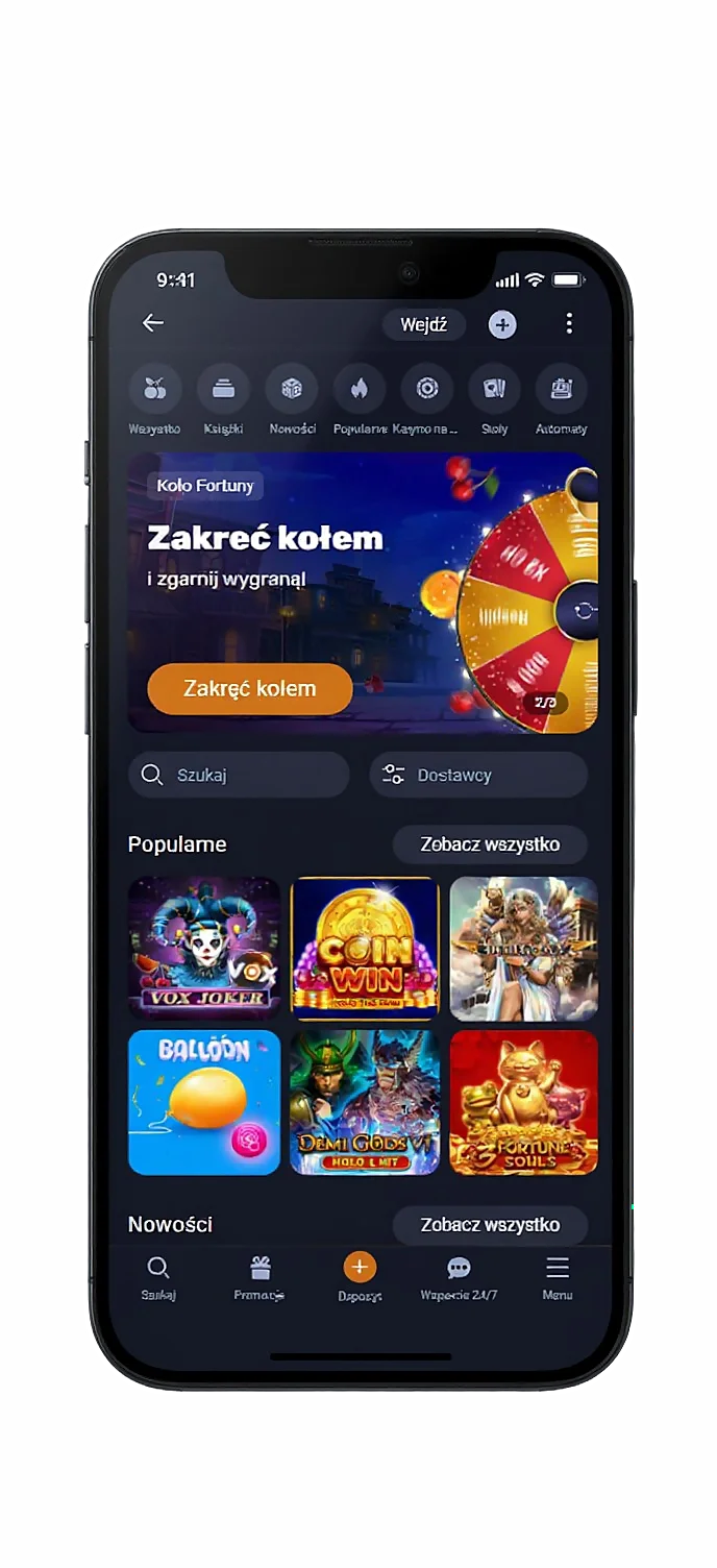 Zrzut ekranu aplikacji mobilnej VOX Casino - Widok 1